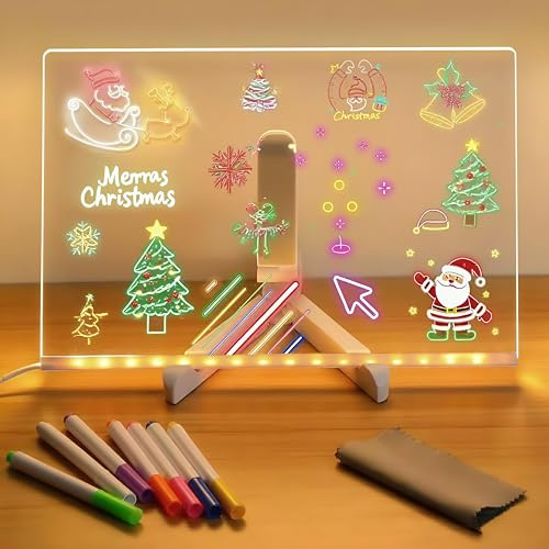 Tableau d'affichage LED avec stylo 5 couleurs, tableau à message lumineux, tableau à dessin en acrylique, tableau effaçable à sec, 30 x 20 cm, gribouillage lumineux, bloc-notes lumineux, veilleuse