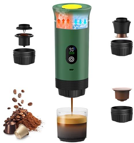 Bostar Macchina da Caffè Portatile con Display Digitale Temperatura, 3 in 1 Macchina da Caffè Espresso Elettrica Portatile per Campeggio Viaggio Compatibile con Capsule Piccole Grandi Caffè Macinato