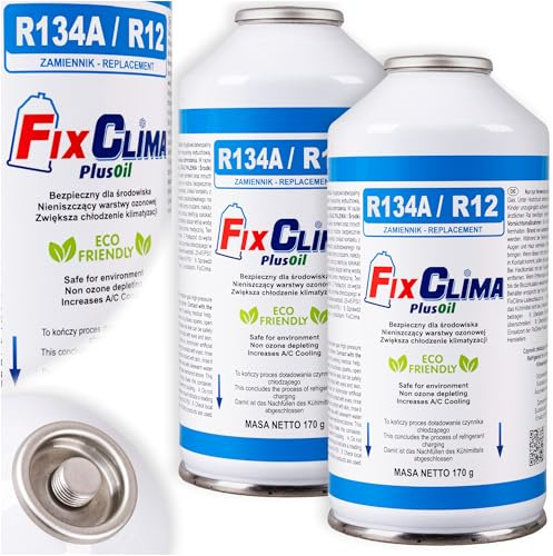 FixClima Kit Recharge R134A pour Systèmes de Climatisation Automobiles 1994-2016 - Double Gaz avec Manomètre et Lubrifiant Universel