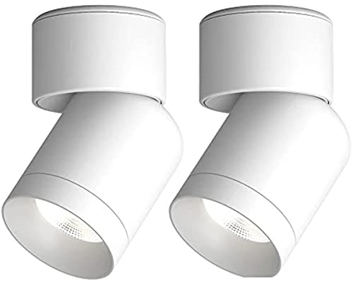Pack of 2 White LED Surface Mounted Spotlights - 90° Angle Rotation Adjustable Ceiling Downlights for Living Room, Bedroom & Hallway