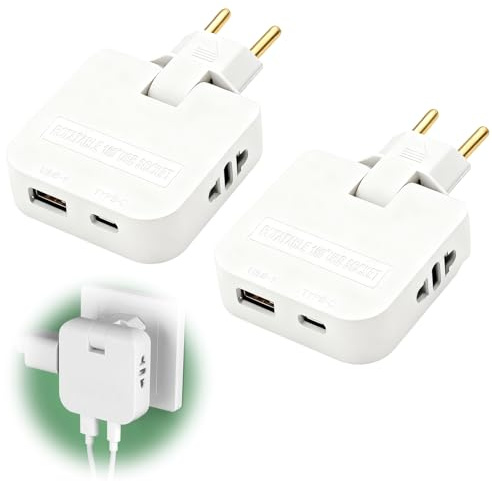 2Pcs Prise Plate Derriere Meuble, Multiprise Plate avec 2 Prises de 220 V, 1 Port USB et 1 Port Type-C, Connexion Pivotante 180°, pour Espaces Réduits Compatible avec Les connecteurs européens 220 V