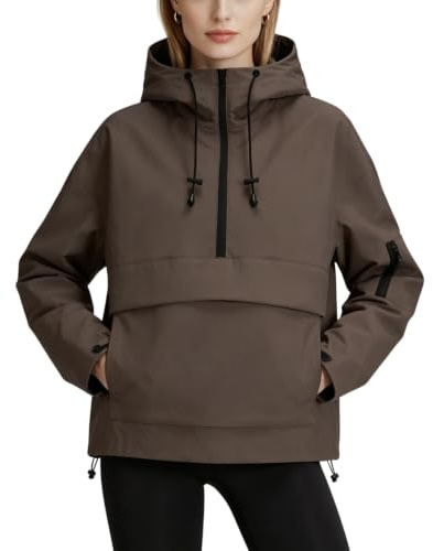 PUFFIT Rain Jacket Women, Lightweight Waterproof Jacket for Women with Kangaroo Pocket, Hood for Hiking, Walking