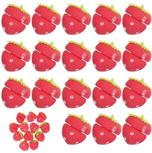Strawberry Heatless Curlers, Strawberry Hair Rollers, Soft Sponge Foam Curling Tools for Women, Overnight Curlers for Medium Long Short Hair, No Heat Styling Rollers (18Pcs, One S)