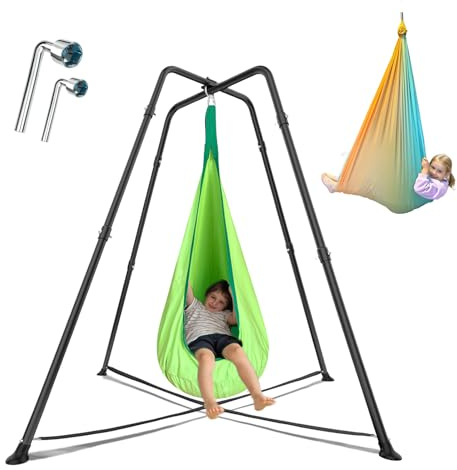 Swing Stand Frame with Sensory Pod Swings and Chair,X-Shaped Swing Set，Heavy-Duty Metal Hammock Chair Stand，Kids & Adults, Indoor Outdoor 330LBS(Green)
