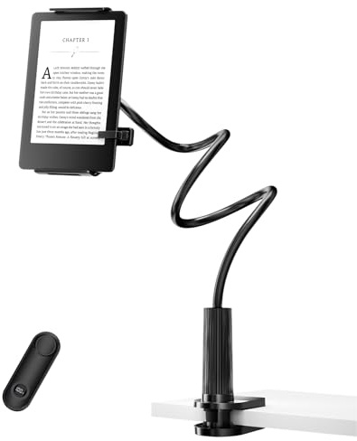HIGPTWIREL Support Kindle avec tourne-page à distance, support de lecture pour lit, bureau avec clic, pour Kindle Paperwhite, Oasis, iPad, iPhone et plus encore, tourne-page noir