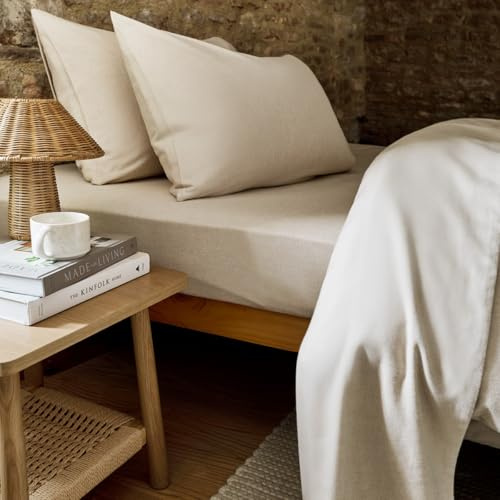 Christy Flannel Marl King Sheet Set Brushed Cotton | Luxury Bed Linen | Super Soft and Silky Finish | Oat Beige