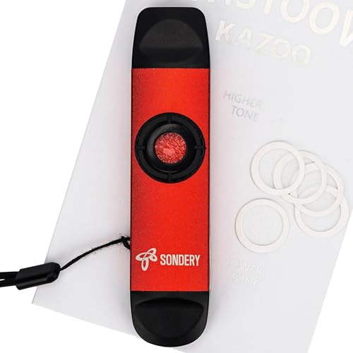 Sondery Kazoo profesional Kazoo de metal de doble cabeza con tono alto y bajo y 5 membranas, atasco junto con guitarra, ukelelele, violín y más, rojo
