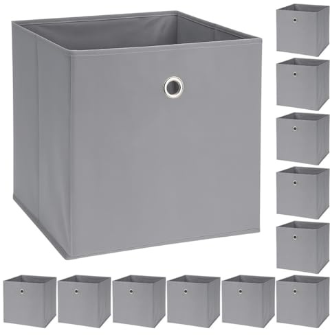 Murago 12er Set Faltbox ca. 30x30x30 cm - Grau - Würfel Aufbewahrungsbox faltbar Aufbewahrungskörbe Deko Korb Boxen Wohnzimmer Stoff für Kleidung Büro Regalkorb Klappbox Schlafzimmer Körbe Hellgrau