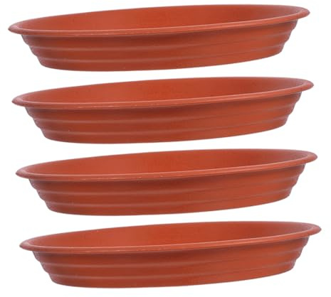 DIYEAH Lot de 4 Plateaux de Drainage en Plastique Épais pour Pots de Fleurs Diamètre Intérieur 19 CM Couleur Terre Cuite Récupérateur D’Eau Étanche pour Jardin Intérieur et Extérieur
