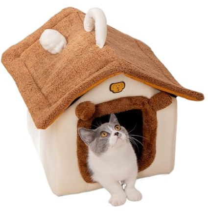 Cuccia invernale per gatti – Peluche chiuso con maniglia, cuccia invernale per gattini, camera da, garage, soggiorno, davanzale, balcone, posto rilassante, giocare a riposare, sonnecchiare il