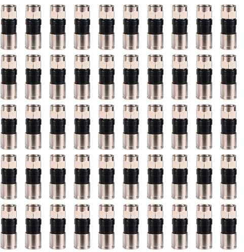 Penitue 50uds Conector F de Compresión RG6, Conector Coaxial Tipo F Resistentes a la Intemperie para Cables Coaxiales RG6 con Blindaje Doble Triple o Cuádruple Antenas TV HD y Satélite