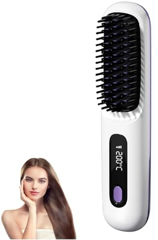 EverHaar Tragbare Glättungsbürste – Kabellose Mini Tragbare Wiederaufladbare Haarglätter Bürste mit 160-200℃ 3 - Ebenen Einstellbarer Temperatur für Reise