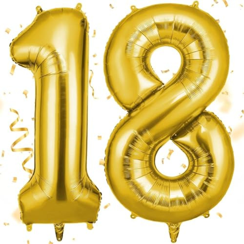 OFFCUP Globo Cumpleaños Oro, Globos Número 18 101cm, 40 Inch Globo Numeros Gigante, Grande Globos Foil Inflar con Helio o Aire para Niño Niña Adultos La Boda Aniversario Cumpleaños Fiestas