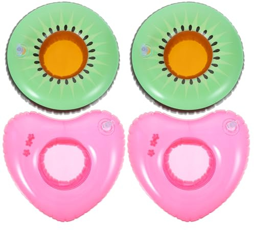 Homoyoyo Portavasos Inflables Flotantes para Piscina 4 Piezas, Diseño Kiwi y Corazón, Material PVC Resistente, Portabebidas Hinchable Decorativo y Ligero para Fiestas y Juegos Acuáticos