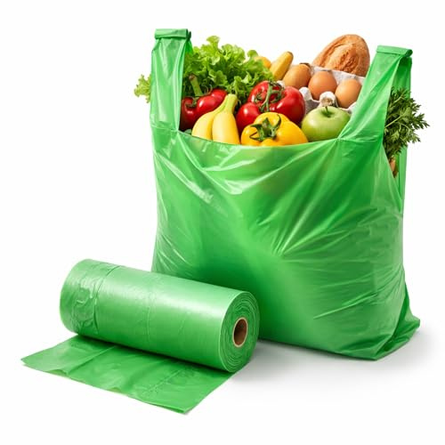 SOLEPLASTIC 1 Rotolo Sacchetto Spesa 30 x 60 cm con SOFFIETTO 8 CM Biodegradabili e Compostabili a Rotolo Verdi per Raccolta Organico, RESISTENTI per Supermercati | Biodegradabile