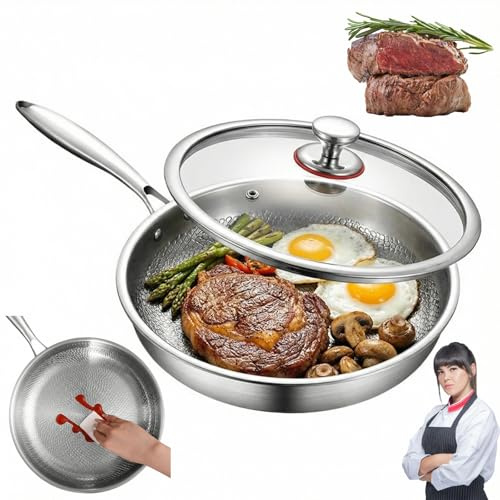 Weyot Padella Professionale in Titanio Martellato, Tovara Titanium Pan, Pentola Antiaderente AntiGraffio Riscaldata Uniformemente e Lavabile in Lavastovigliepan + Lid,10in (26cm)