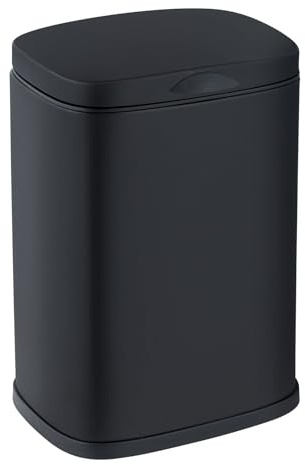 WENKO Wand-Kosmetikeimer Mod. Sare 3 Liter, Mülleimer mit Deckel und Easy-Close Absenkautomatik, Badezimmer-Eimer aus lackiertem Stahl mit Anti-Fingerprint, Befestigung ohne Bohren, mattschwarz