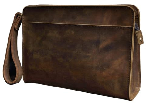 Le'aokuu Men Leather Business Briefcase Clutch Hand Under Arm Bag Male Organizer Wallet Tablets Case (2753 Brown)