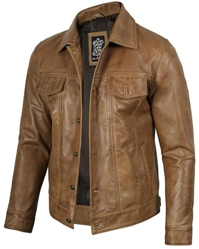 Blingsoul Herren Trucker Vintage Leather Jacket Lederjacke