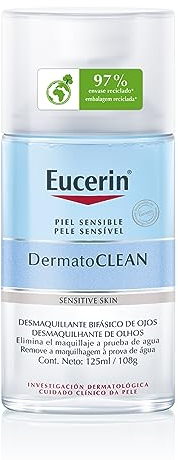 Eucerin DermatoCLEAN Desmaquillante Micelar para ojos (125 ml), limpiador de cara resistente al agua, fórmula bifásica no grasa que no deja residuos, cuidado facial de mujer para pieles sensibles