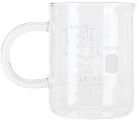 Vaso de precipitados de vidrio de borosilicato, taza de vaso de precipitados de 450 ml con asa, taza medidora de vidrio, tazas de café de vidrio de borosilicato para café con leche, té y cafeína