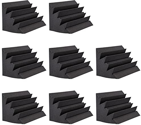 JAMELO 8-Pack Bass Traps Acoustic Foam Corner, 7''x7''x12'' Black Bass Traps Corner Studio Foam, High Density and Fire-Proof Bass Traps Acoustic Panels Recording Studio Acoustical Treatments