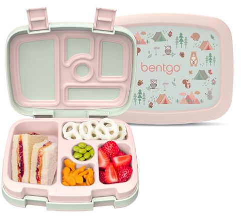 Bentgo Kids Prints Lunchbox für Kinder, auslaufsicher, 5 Fächer, Bento-Stil, ideale Portionsgrößen für Kinder von 3–7 Jahren, langlebig, sturzsicher, spülmaschinenfest und aus BPA-freien Materialien