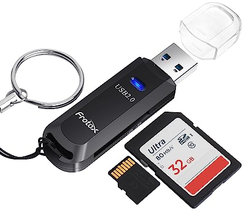 Lettore Schede SD/Micro SD, Frotox 2 in 1 Adattatore SD USB 2.0 con Portachiavi Portatile Card Reader per PC, Laptop, SD/Micro SD/TF/SDHC/SDXC/MMC Ecc.