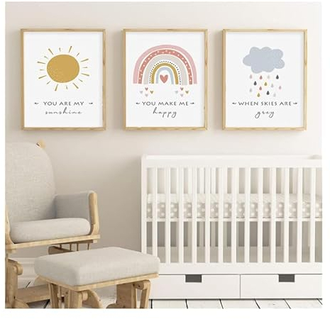 UEHVVF 3 Stück Poster Set, Regenbogen Wolken Bild Anfräßet Prints Wandbilder Kinderzimmer Dekoration Jungen Mädchen Wohnzimmer Schlafzimmer Wanddekoration (fig. reaktionär,20 * 30CM)
