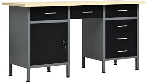 CIADAZ Arbeitstisch Schwarz 160 x 60 x 85 cm Stahl, Edelstahltisch, Grilltisch Outdoor, Outdoorküche Wetterfest, Stainless Steel Cutting Board, Grill Beistelltisch Edelstahl 145347