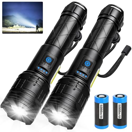 [2 Confezioni] Cinlinso Torcia LED Potente Professionale, Ricaricabile Torce LED Alta Potenza, XHP70.2 Tattica Militare Torcia Elettrica, 7 Modalità, IPX7 Impermeabile per Campeggio Trekking,Emergenze