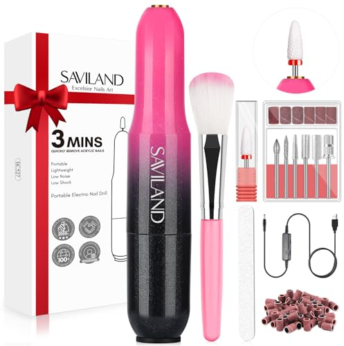 Saviland Elektrische Nagelfräser Professionell Elektrisch Nagelfeile für Gelnägel, 20000 u/Min Verstellbare Geschwindigkei Pediküre Maniküre Set Ideal für Acryl Gelnägel, Kallus Entfernen