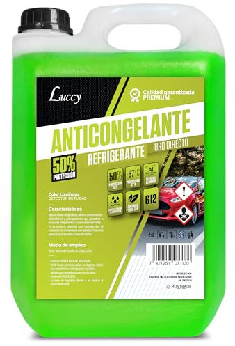 LUCCY Anticongelante Coche G12 50% Protección -37ºC Verde - 5 Litros - Líquido Refrigerante Profesional para Vehículos Fórmula Orgánica Long Life