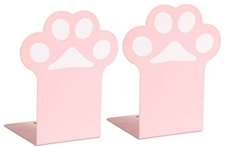 Buchstützen rutschfeste Buchstützen, Metall-Desktop-Buchstützen, unterstützen niedliche Pfoten-Buchstützen, Buchstopper, rutschfest for Regale bücherstützen (Color : Pink)