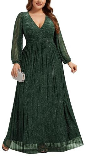 Ever-Pretty Vestido de Noche Corte Imperio Cuello en V Manga Globo Vestido Invitados Boda Verde Oscuro 36