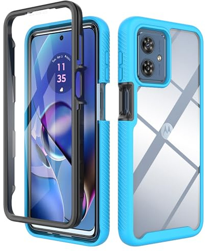 ESTH® Funda para Motorola Moto G54 5G [Protección Completa Anti-caída de 360°] Carcasa Transparente de Grado Militar con Protector de Pantalla Incorporada, Azul Claro