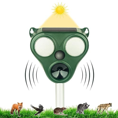 Katzenschreck für Garten, Ultraschall Abwehr mit Solarbetrieb und Blitz gegen Katzen, Hunde, Marder, Tierabwehr, Katzenschreck Hundeschreck Marderschreck, 5 Modus