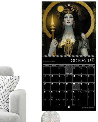 TARAKO Mondkalender 2024,2024 Wandkalender | Astrologie-Wandkunst, Mond-Tracker, Göttinnen-Kalender | Sicherer und dekorativer Mondphasenkalender 2024 für Schlafzimmer, Wohnzimmer, Büros