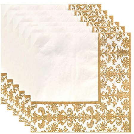 Yheonver 100 StüCke Gold Druck Einwegser Vietten Seiden Papier Bedruckte Servietten für Restaurant und Hotel (Golden +)