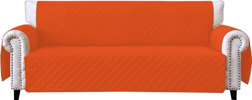 HOME ZEN HOUSEHOLD LINEN Gesteppter Sofaüberwurf mit Gummizug, Schutz und Dekoration für Sofa aus weicher Mikrofaser (Orange, 3-Sitzer 170 cm)