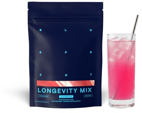 Blueprint Bryan Johnson Longevity Mix - Muscle Builder & Recovery Supplement - Promotes Focus and Balanced Mood - Magnesium, Creatine, L-Theanine, Glutathione & Vitamin C- 30 Servings, Blood Orange