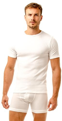 Haigman Men’s Thermal Short Sleeve Vest/T-Shirt 2 Pack, White, Large (Chest 42–44in / 107–112cm), Poly-Cotton Base Layer, Brushed Inside