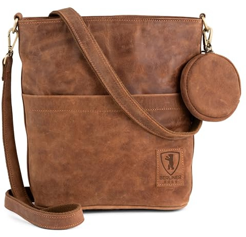 Berliner Bags Schultertasche Sofia Vintage aus Leder für Damen - Braun | Große Umhängetasche & Schultertasche Echtleder für Damen, YKK-Reißverschluss & zwei Schulterriemen mit Metallschnalle