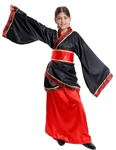 Carnavalife Hanfu Costume traditionnel chinois pour fille Costume Tang Vieux Chinois Costumes accessoires avec jupe midi fille 3 pièces Halloween Carnaval Cosplay (fille, 5-6 ans)