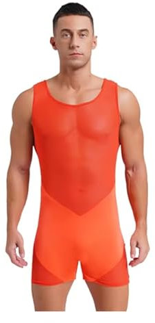 YGZHANYUANOKU Herren-Unterhemden, nahtlos, Bodysuit, Turnanzug, Sport, Fitness, Unterwäsche, Ringen, Einteiler, Fitness, Sportbekleidung, Orange, XL