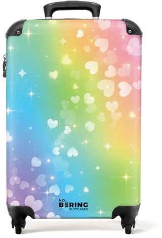 NoBoringSuitcases.com Valise Cabine Enfant Fille 55x35x25cm - Bagages Roulette Arc-en-Ciel Avec Motif Cœurs Flottants