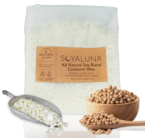 Soyaluna 0.8Kg All Natural No Paraffin Soy Blend Container Wax for Candle Making - Premium Container Wax, Easy to use. Smooth Surface, no Tunnelling, Low Frosting, Strong Throw and Clean Burning.