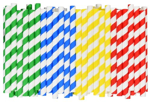 [10 mm Breite] Lives on Green 15 cm Extrabreite Papierstrohhalme für Smoothies & Milkshakes - Bunte Streifen, 4-lagiges dickes Papier -100 Stück