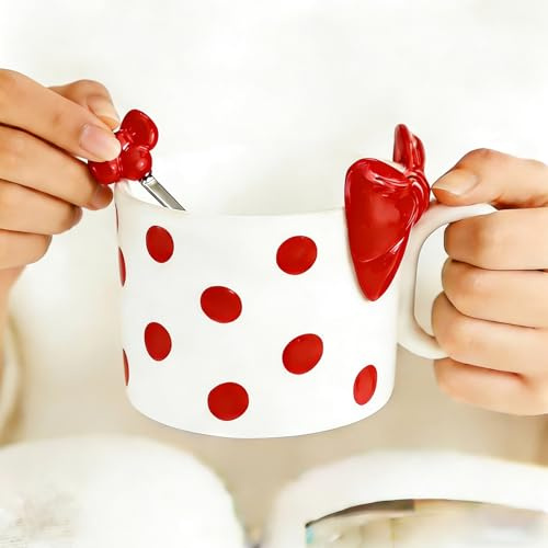 Disoza Taza de café de cerámica con lazo rojo, 400 ml, con lazo y asa