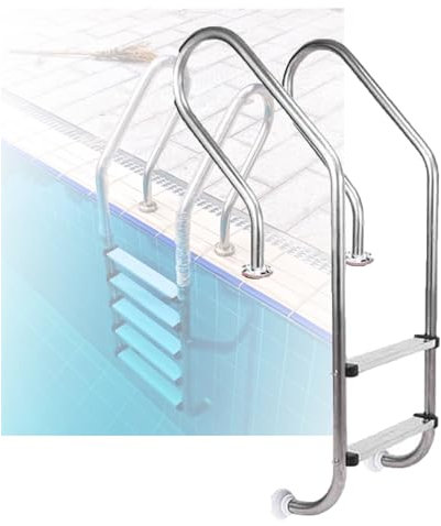Poolleiter aus Edelstahl, 2/3 Stufen, mit gebogenen, langlebigen Ein- und Ausstiegspedalen für Fischteich, Wasserpark, Anti-Rutsch-Design (2 Stufen, 1,0 mm)